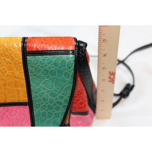 Vintage 1990s SHARIF Color Block Leather Purse - Made in USA - Retro Designer - Picture 9 of 13